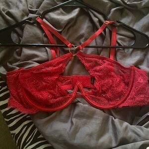Unworn Frederick’s of Hollywood Elegant Red Lace Bralette with Heart